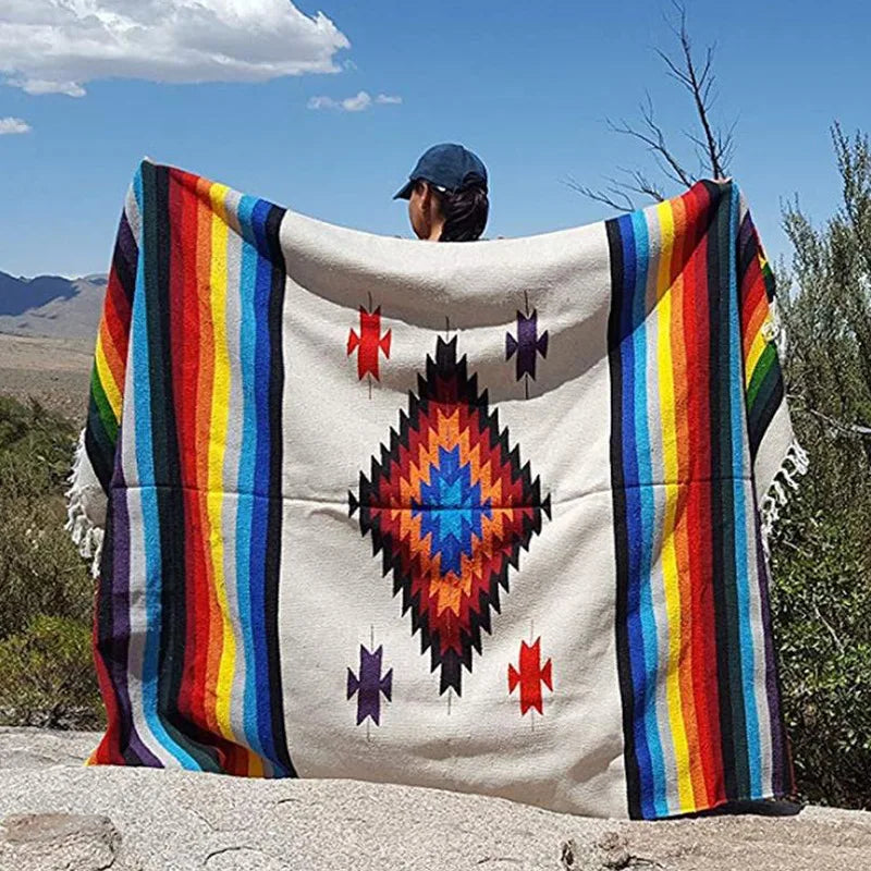 Mexican Serape Inspired Blanket - Vibrant Striped Pattern - Great for Outdoor Adventures - Picnics or Home Use