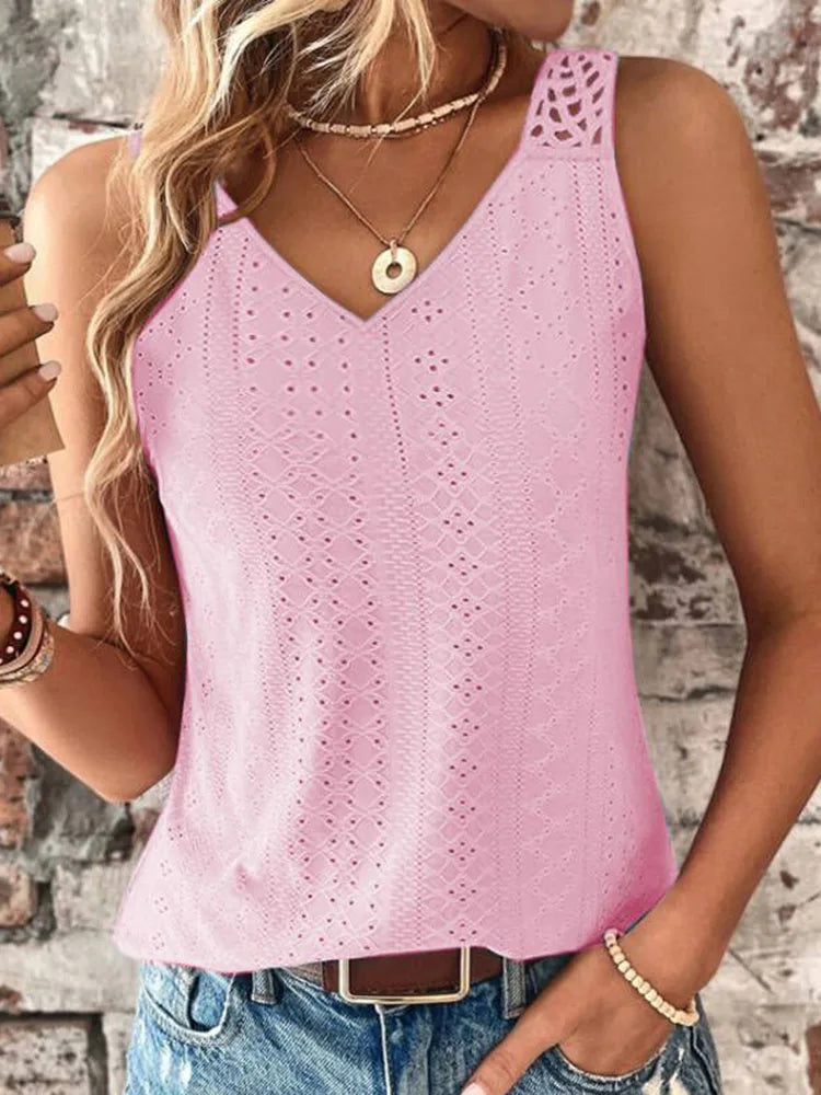 Vintage-Inspired Lace Back V-Neck Tank Top for Women - Comfy and Stylish - Multiple Colors Available