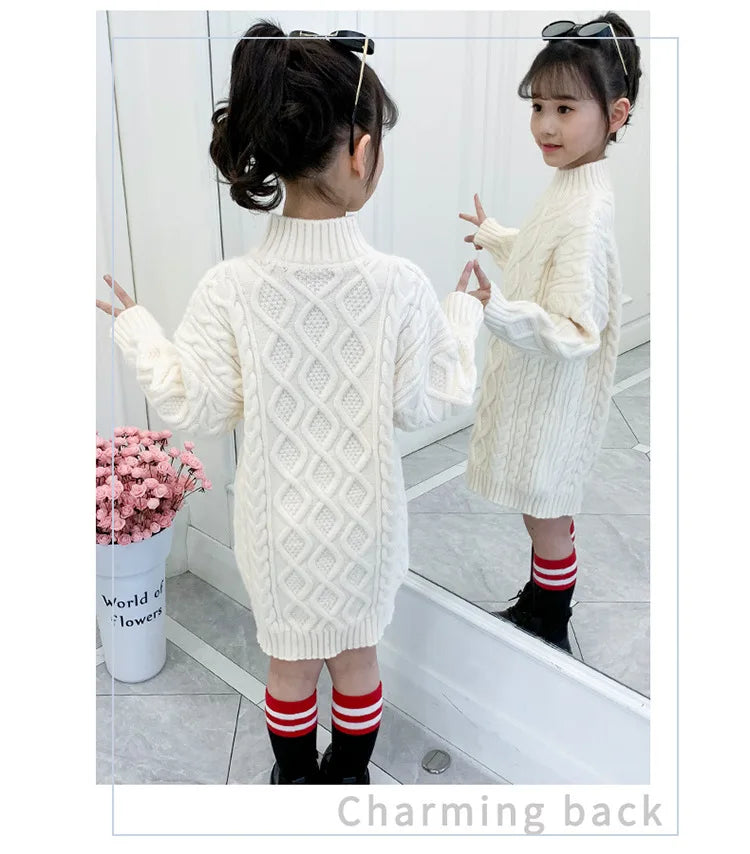 Long Knitted Sweater for Girls Ages 3-13 | Cozy Autumn and Winter Wool Blend Fashion