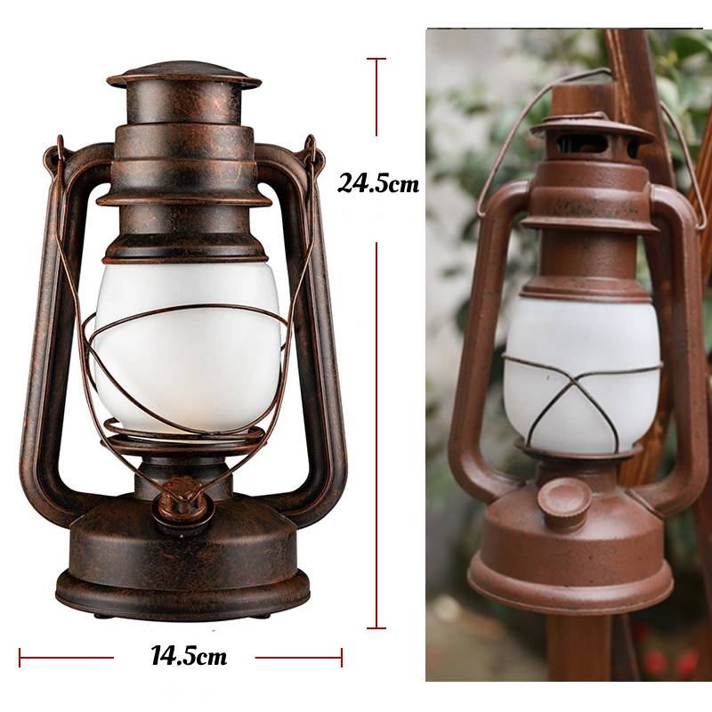 Vintage Waterproof LED Camping Lantern Durable Iron and PVC Construction Flame and Lighting Modes