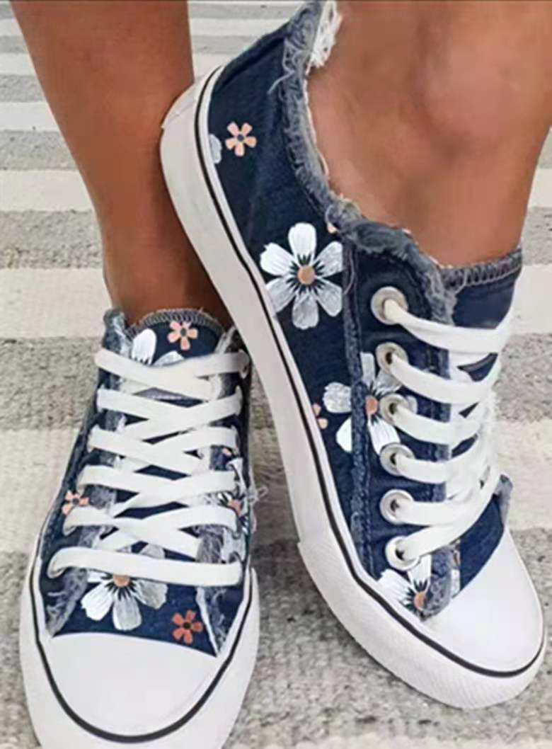 Vintage Lace-up Canvas Denim Shoes for Women - Comfortable and Stylish Footwear