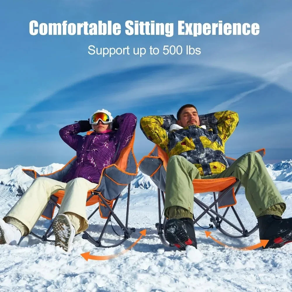 2-Piece Oversized Heated Camping Chairs | Foldable Outdoor Rocking Chairs with 3 Heat Levels | Heavy-Duty Portable Lounge Chairs