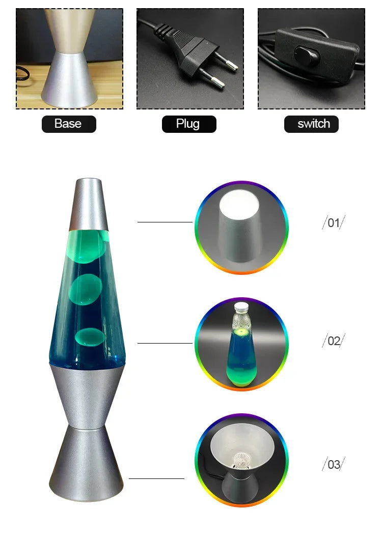 Lava Lamp Table Lamp with High-Quality Glass Bottle and LED Lighting