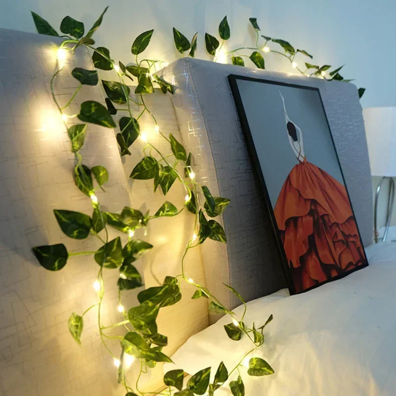 Nature-Inspired Decor - Artificial Ivy Wall Garland with 72 Leaves and LED Lights for Home - Office - Event Decoration