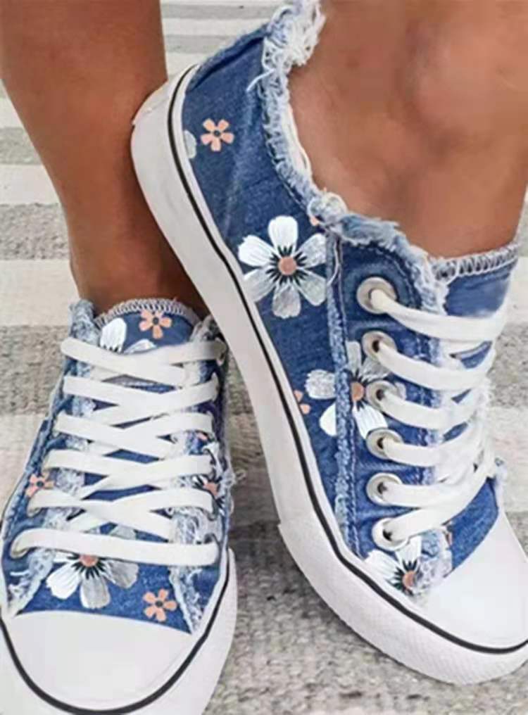 Vintage Lace-up Canvas Denim Shoes for Women - Comfortable and Stylish Footwear