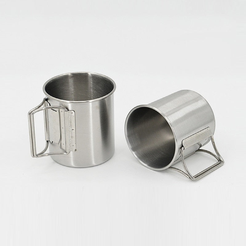 Stainless Steel Titanium Camping Mug - Durable and Portable - Hollow Bevel Handle for Safe and Comfortable Grip - 250ML 350ML or 500ML Sizes - Ideal for Camping Hiking and Picnicking