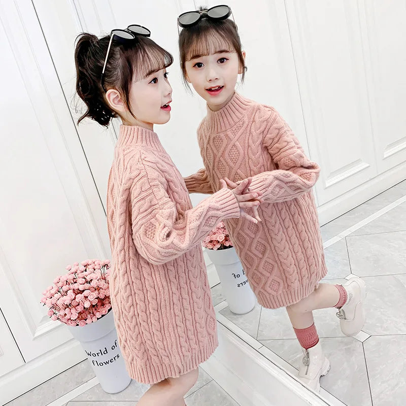 Long Knitted Sweater for Girls Ages 3-13 | Cozy Autumn and Winter Wool Blend Fashion