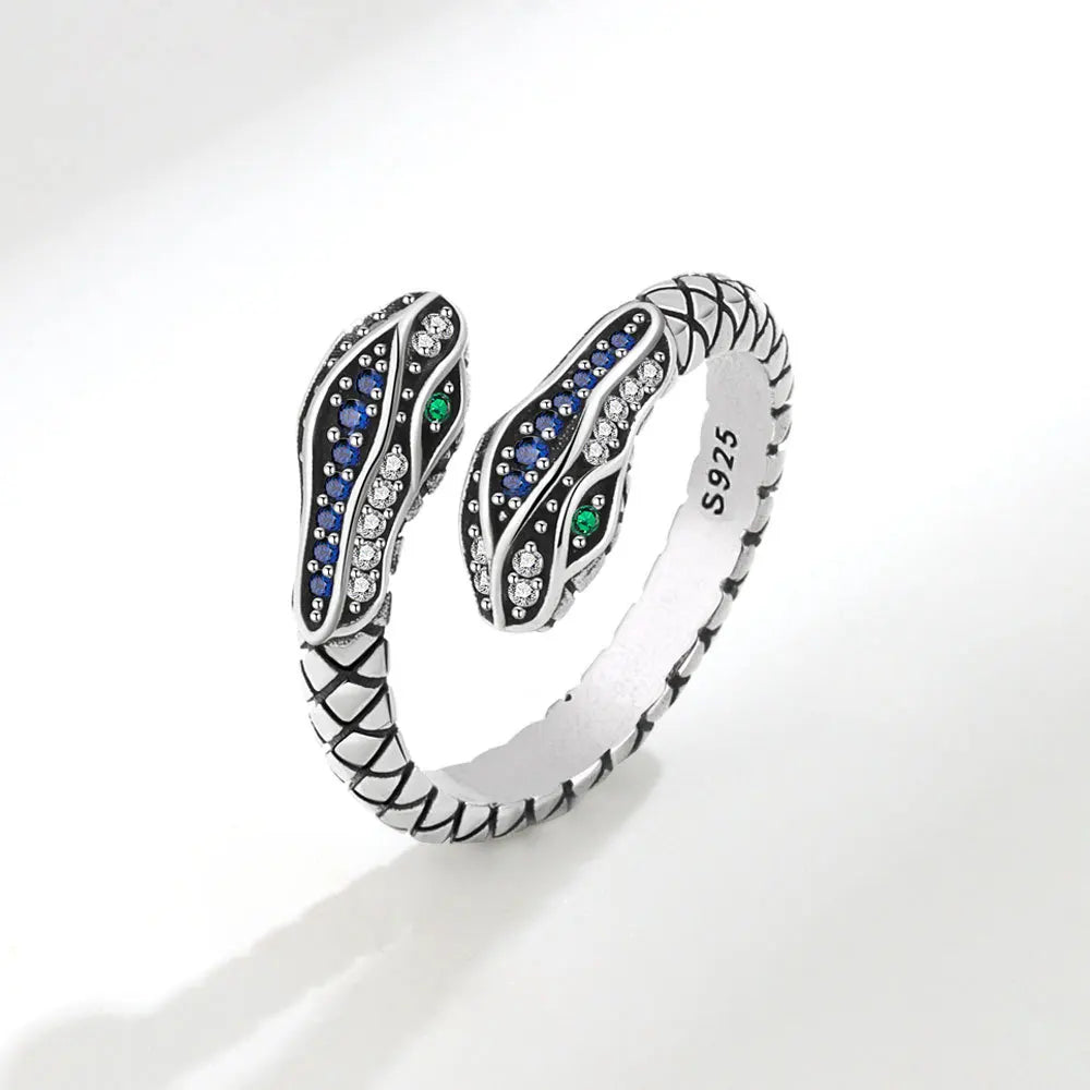 Retro-Chic Snake Ring with Green Eye CZ Stone in 925 Sterling Silver for Women