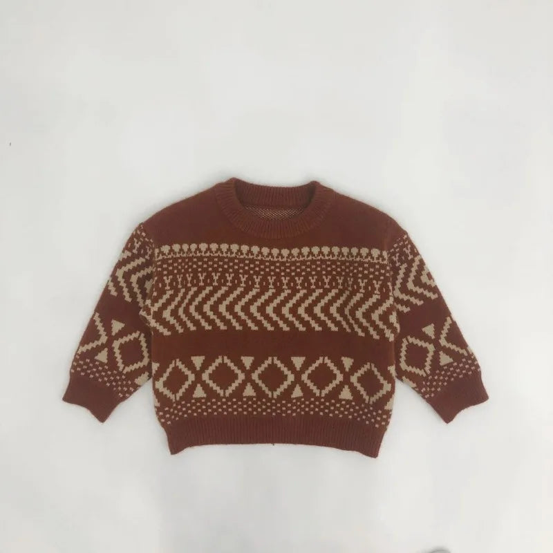 Thick Warm Jacquard Sweater for Kids | Geometric Knitted Pullover for Boys and Girls