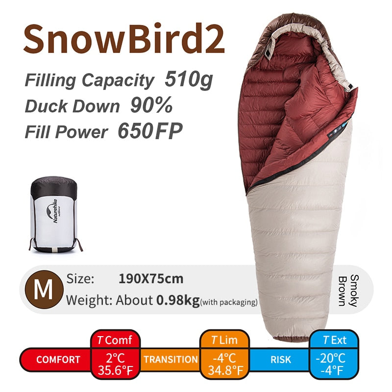 Naturehike Snowbird Mummy Down Ultralight Sleeping Bag - 3 Season Camping Gear with Duck Down Insulation