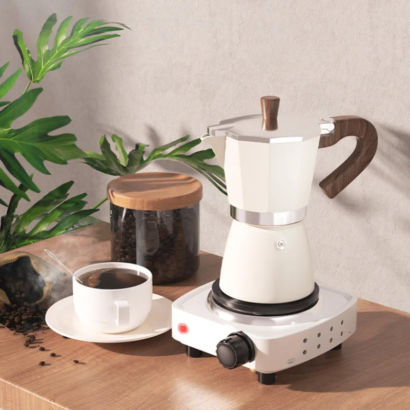 PARACITY Wooden Handle Moka Coffee Maker 150ML/300ML for Gas or Electric Stovetop Camping Percolator Cuban Coffee Cappuccino Latte