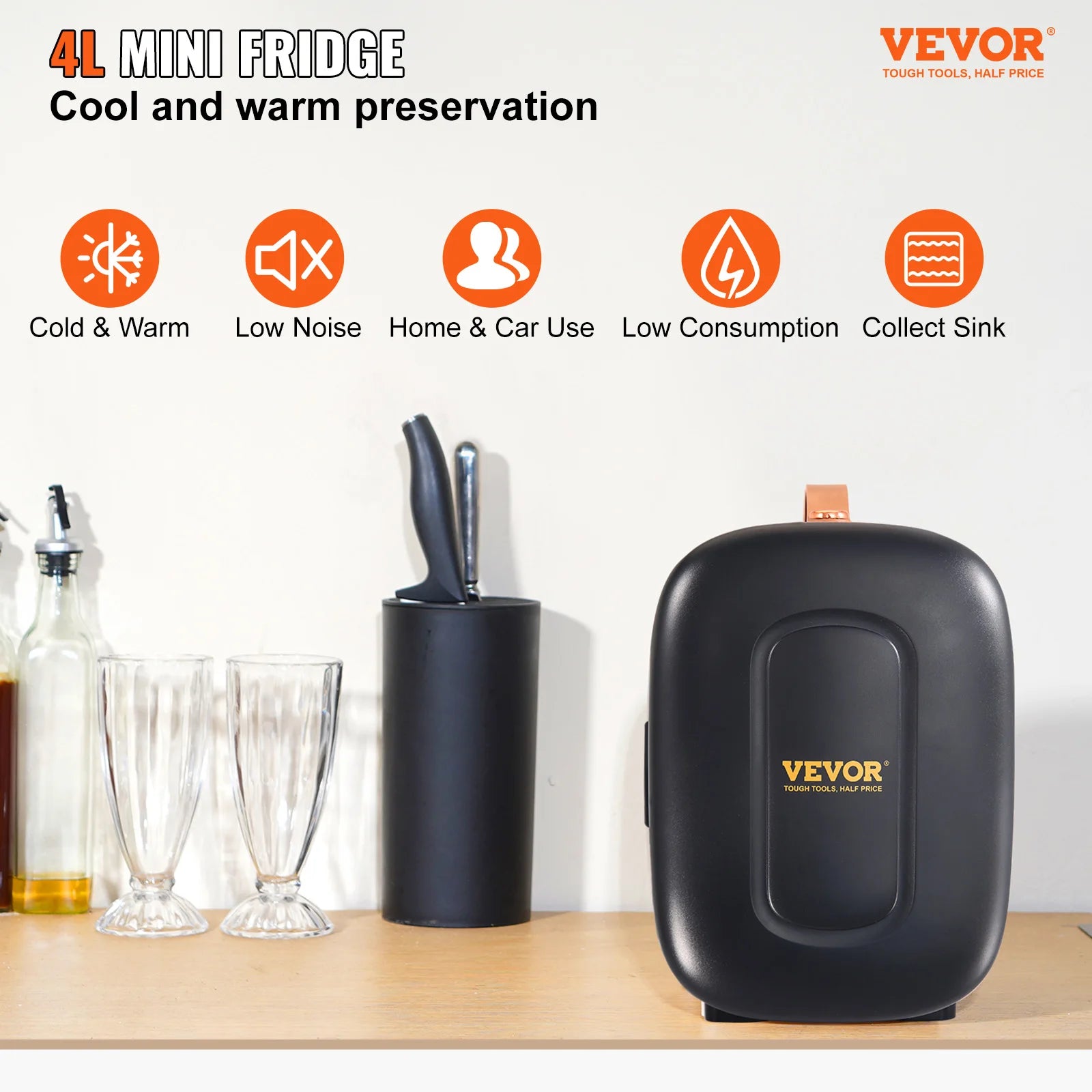 VEVOR 4L Mini Car Refrigerator - Compact Portable Cooler & Warmer for Travel, Camping, & Home Use - Ideal Food & Drink Storage Solution for Cars & Trucks