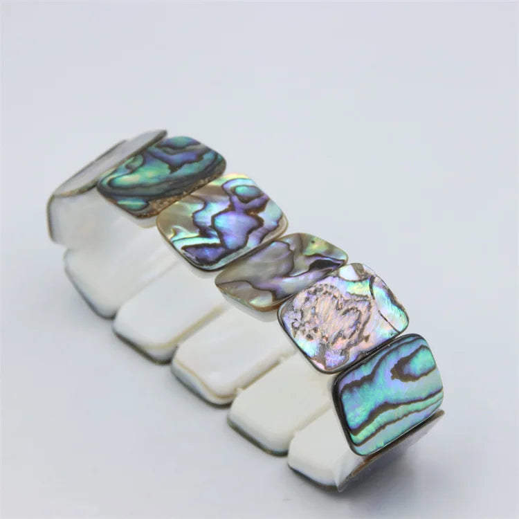 Ocean-Inspired Natural Abalone Paua Shell Stretch Charm Bracelet - Jewelry Gift Idea for Her