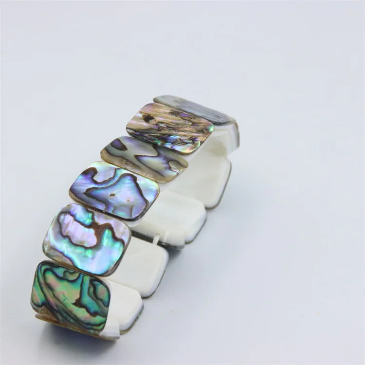 Ocean-Inspired Natural Abalone Paua Shell Stretch Charm Bracelet - Jewelry Gift Idea for Her