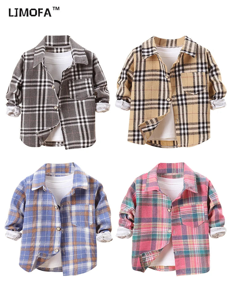 Cotton Plaid Shirt for Kids - Comfortable Long Sleeve Top with Lapel Collar for Boys and Girls 2 - 8 Years