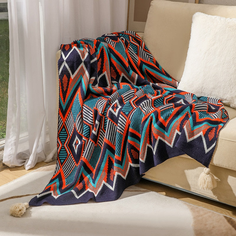 Retro Aztec Lightweight Blanket - Colorfast Polyester and Cotton Blend for Durability