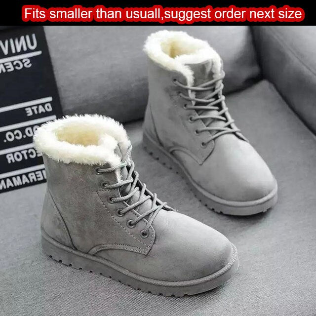 Warm and Stylish Women's Leather Lace-Up Snow Boots with Faux Fur Lining