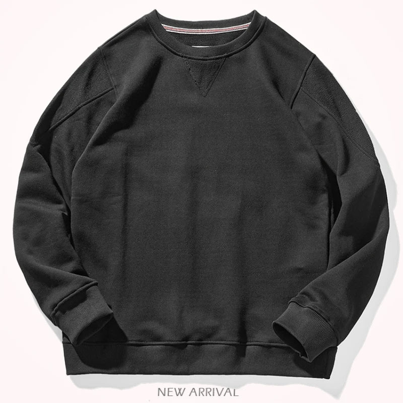 Men's Heavyweight Cotton Pullover Sweater | Autumn Round Neck Casual Top