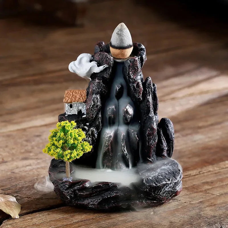 Backflow Incense Burner with Waterfall Design - Aromatherapy Home Decor & Incense Cones Set