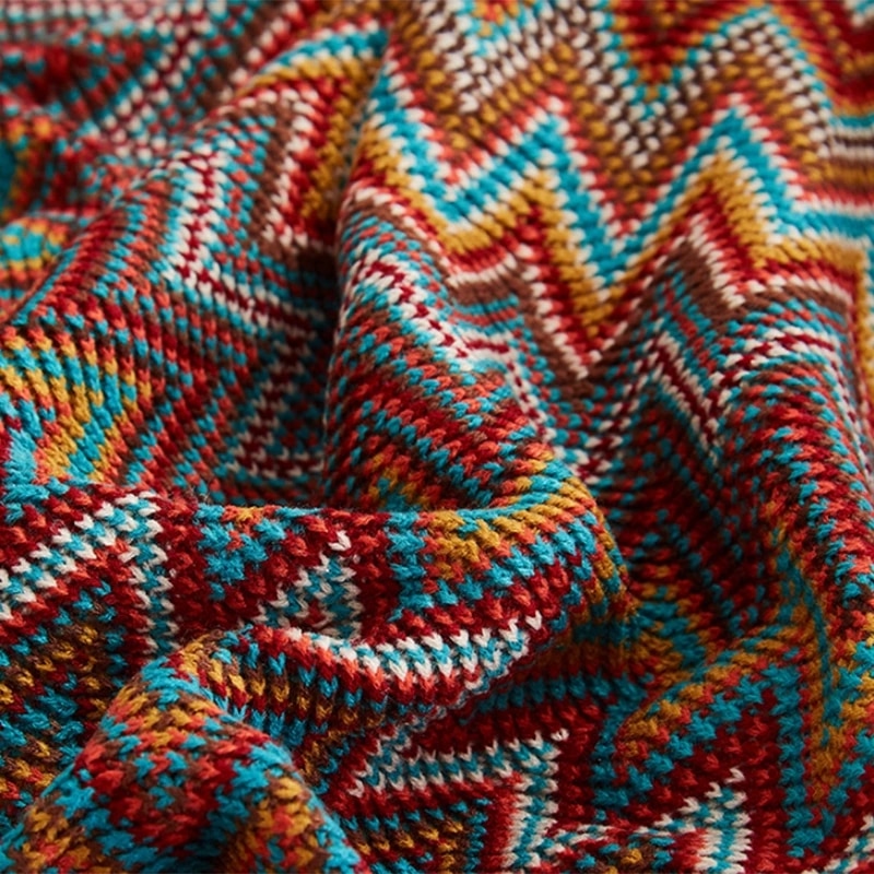 Retro Aztec Lightweight Blanket - Colorfast Polyester and Cotton Blend for Durability