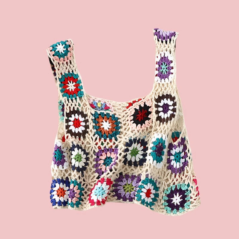 Lamuusaa Summer Beachwear Crochet Crop Top with Floral Pattern and Adj ...
