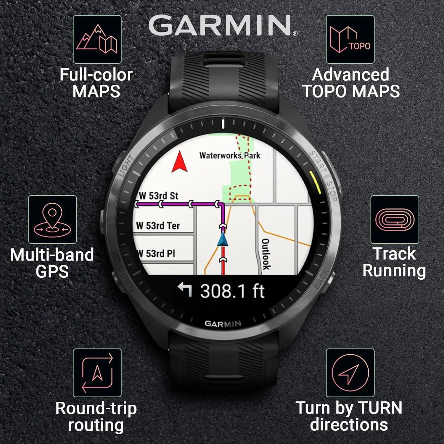 Garmin Forerunner 965 Premium GPS Smartwatch - 47mm AMOLED Touchscreen, Ideal for Running & Triathlon, Long Battery Life, Multi-Band GNSS & SatIQ Technology, Includes Black Earbuds