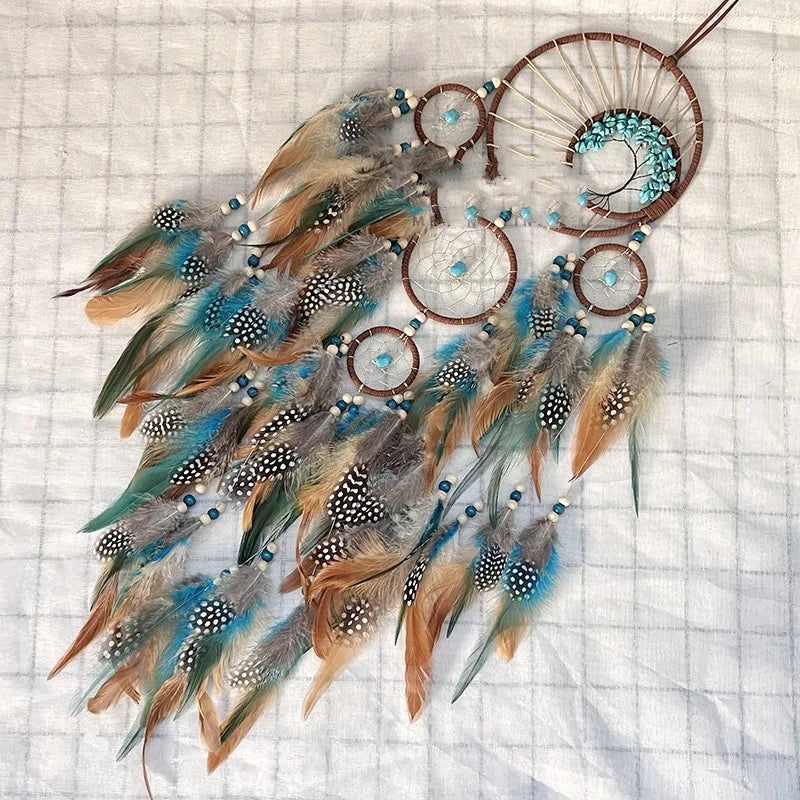 Turquoise Retro Dreamcatcher - Handcrafted Indian Natural Stone Wall Ornament for Peaceful Sleep and Positive Energy – Promotes Calmness Creativity and Communication