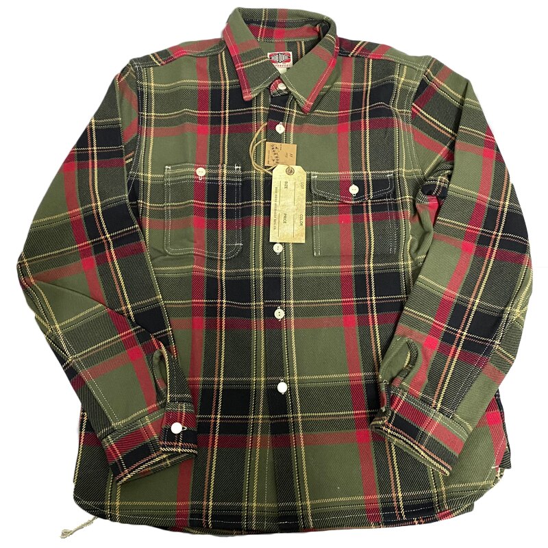 BOB DONG Men's Vintage Plaid Point Collar Heavyweight Work Shirt - Cotton Twill and Classic Design