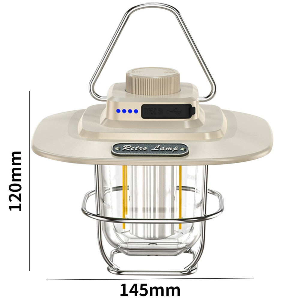 Retro Dimmable LED Waterproof Camping Lantern with USB Port To Charge Devices 4500mAH Battery Emergency Light Rechargeable