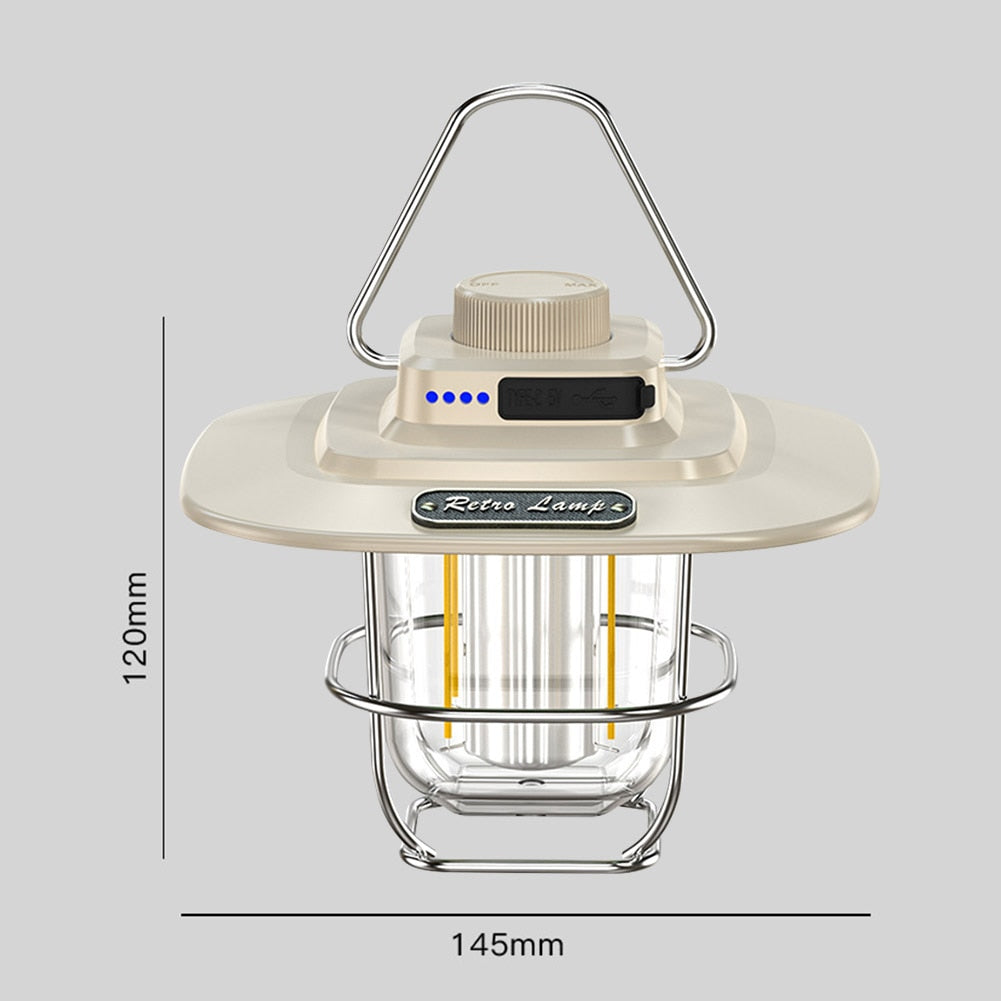 Retro Dimmable LED Waterproof Camping Lantern with USB Port To Charge Devices 4500mAH Battery Emergency Light Rechargeable