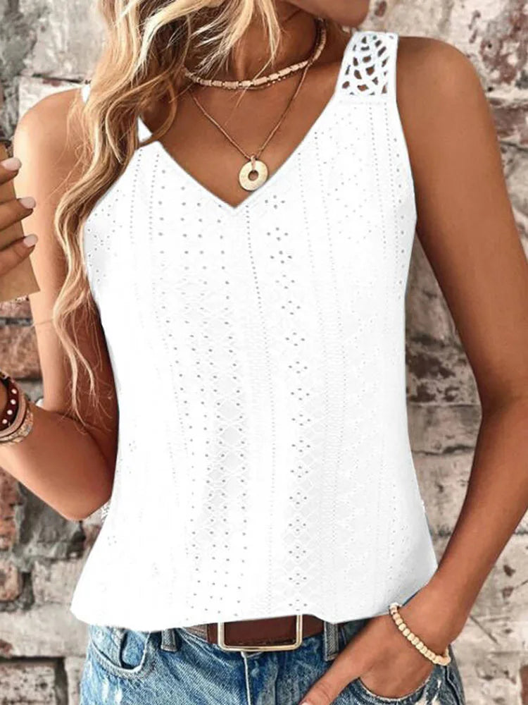 Vintage-Inspired Lace Back V-Neck Tank Top for Women - Comfy and Stylish - Multiple Colors Available