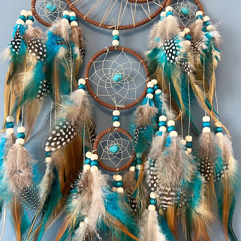 Turquoise Retro Dreamcatcher - Handcrafted Indian Natural Stone Wall Ornament for Peaceful Sleep and Positive Energy – Promotes Calmness Creativity and Communication