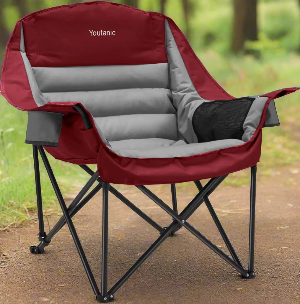 Heavy Duty Portable Camping Chair with Cup Holder, Side Pocket and Carry Bag - Can Support Up To 400lbs