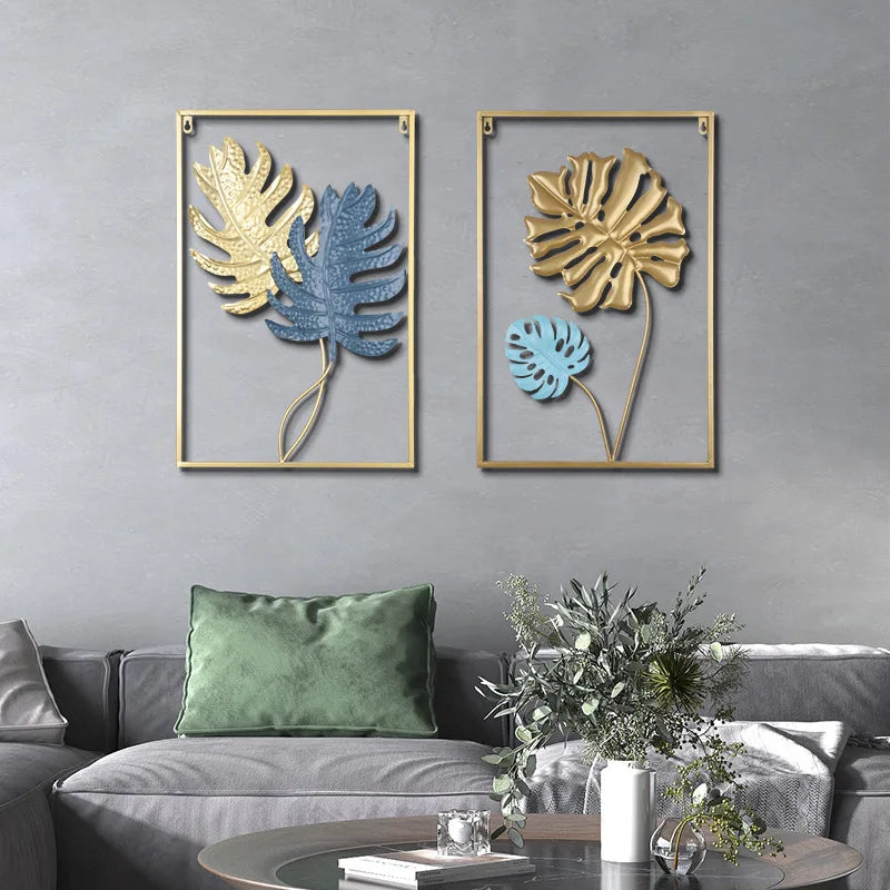 Morandi Color Leaf Metal Wall Hanging Art - Elegant Modern Home Decor