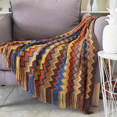 Retro Aztec Lightweight Blanket - Colorfast Polyester and Cotton Blend for Durability