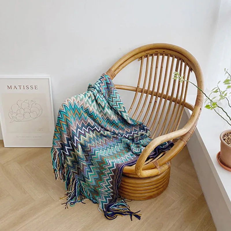 Soft and Stylish Bohemian Geometric Throw Blankets with Tassels and Pillowcases - Ideal for Home Decor - Bedding - Travel Accessory