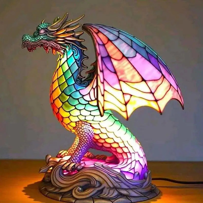 Stained Glass Animal Table Lamps - Unique Decorative Lighting featuring Dragon, Lion, Dolphin, Wolf, Turtle  & Elephant