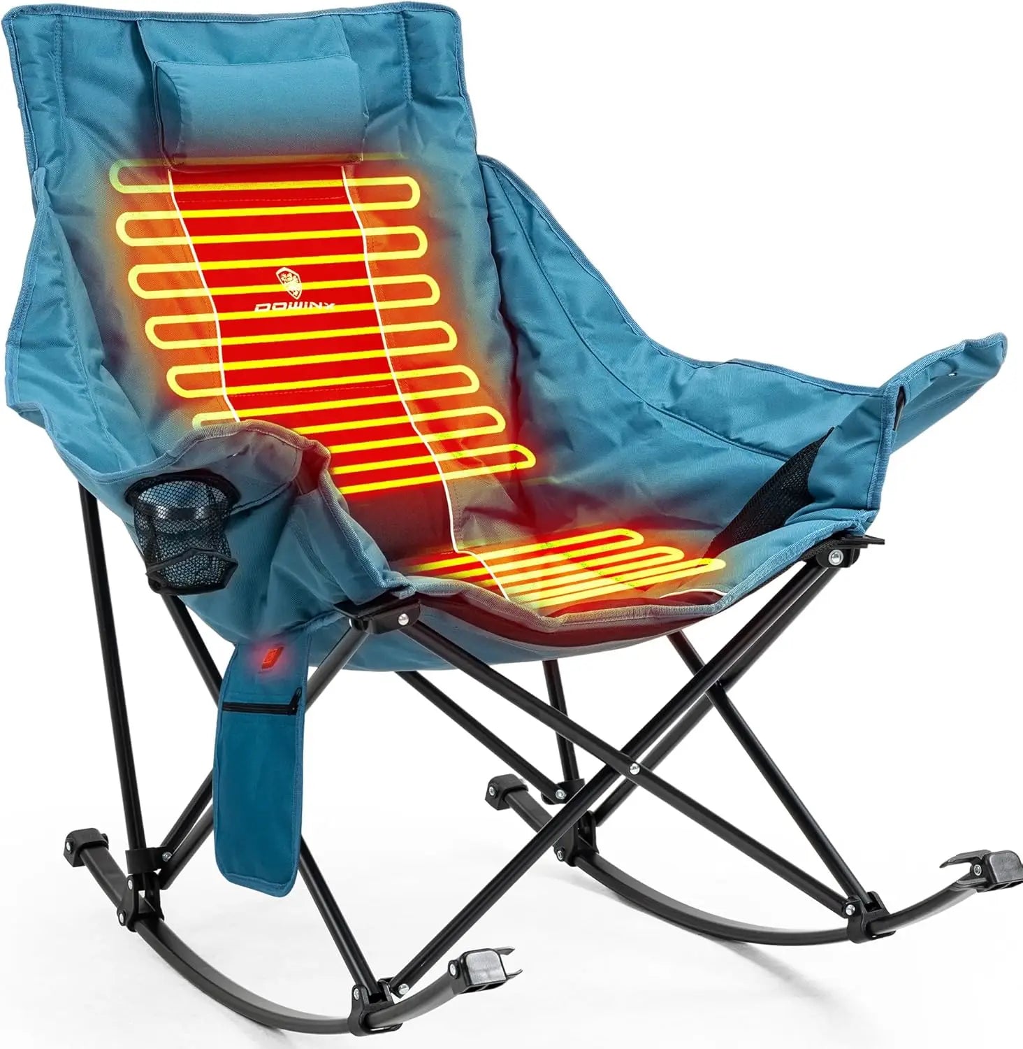 Oversized Heated Rocking Camping Chair | Fully Padded Portable Heated Lawn Chair with 3 Heat Settings | Side Pocket Cup Holder and Carry Bag for Outdoor Comfort