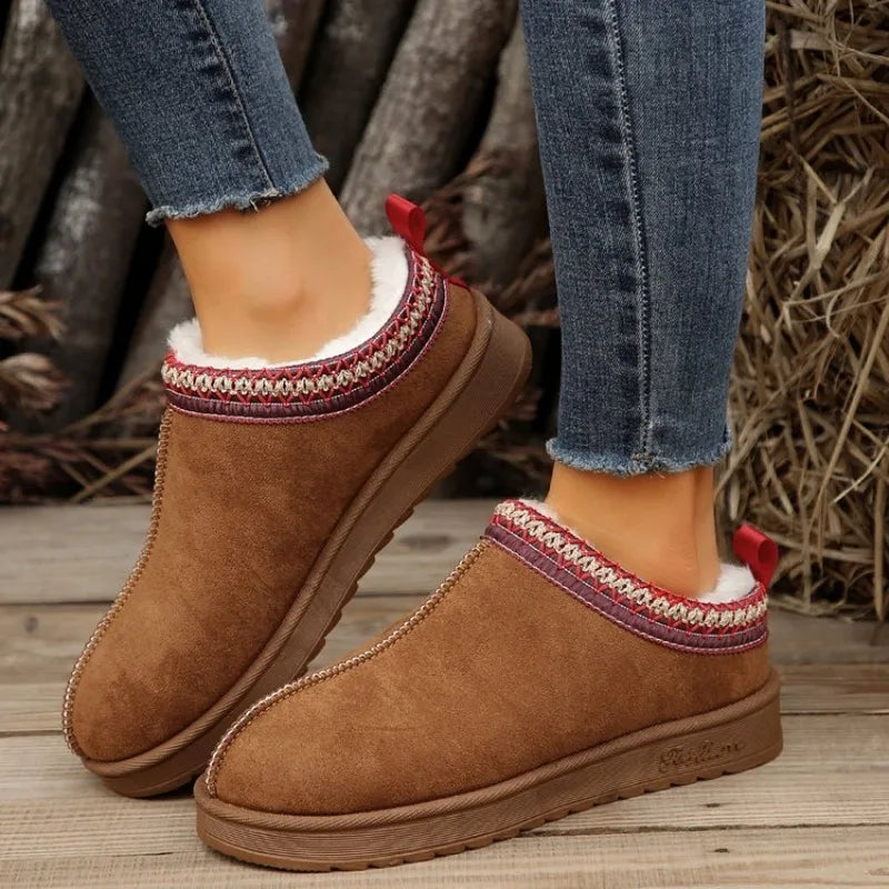 Women's Chelsea Ankle Snow Boots - Warm Plush Fur Lined Short Flats with Durable Rubber Sole