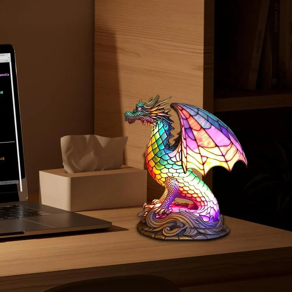 Stained Glass Animal Table Lamps - Unique Decorative Lighting featuring Dragon, Lion, Dolphin, Wolf, Turtle  & Elephant