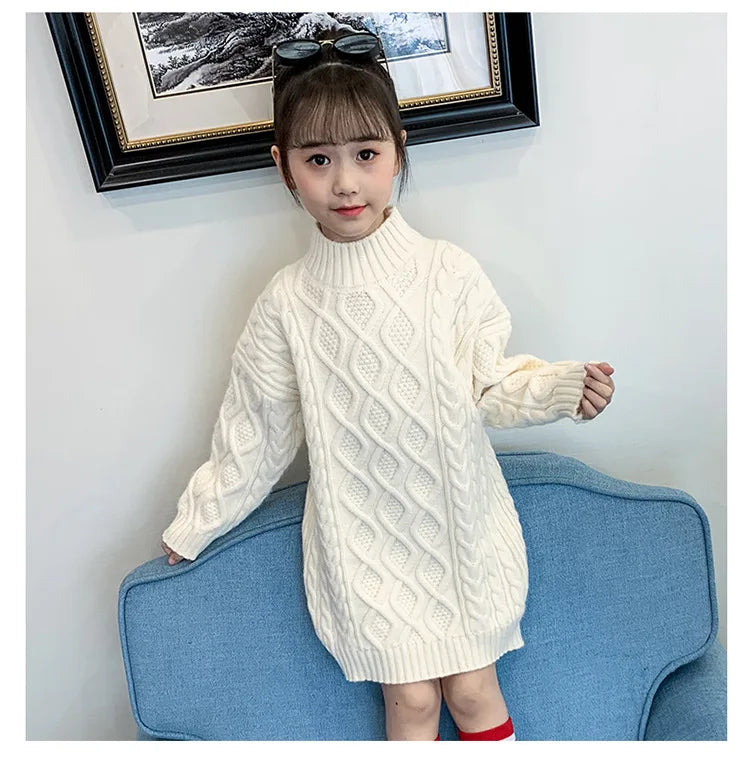 Long Knitted Sweater for Girls Ages 3-13 | Cozy Autumn and Winter Wool Blend Fashion