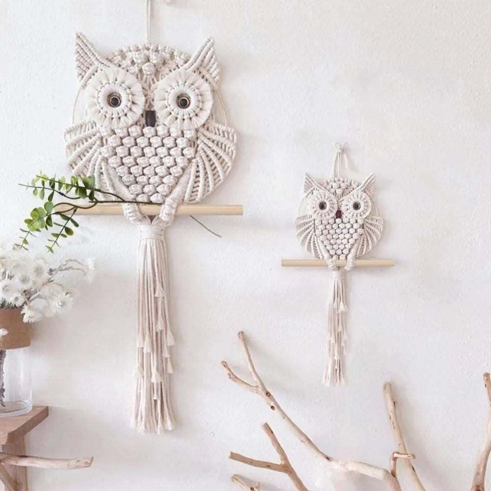 Bohemian Owl Macrame Wall Art - Handmade Woven Wall Hanging for Home - Office - Dorm Decor