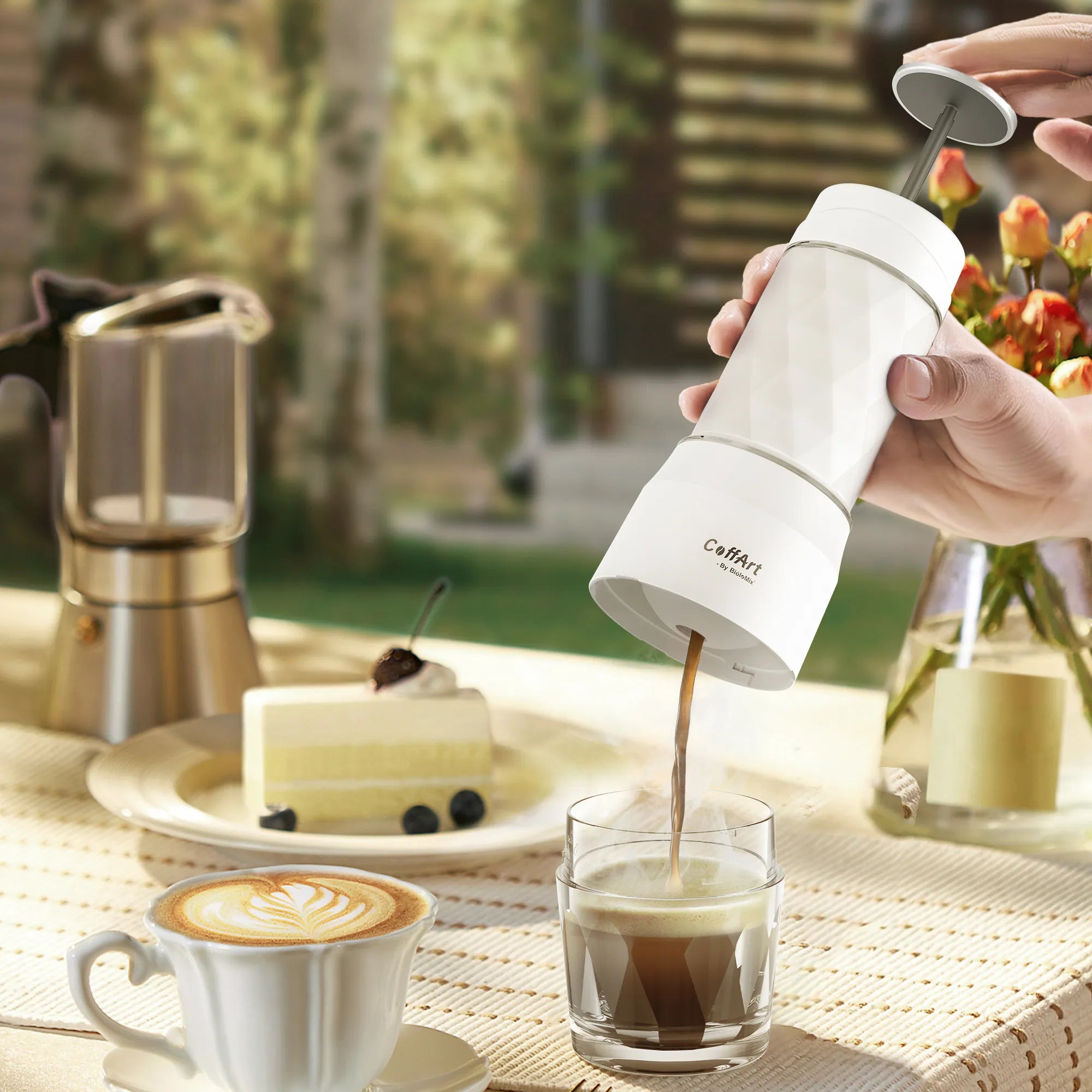 BioloMix Portable Coffee Maker: Espresso Machine Hand Press Capsule Ground Coffee Brewer