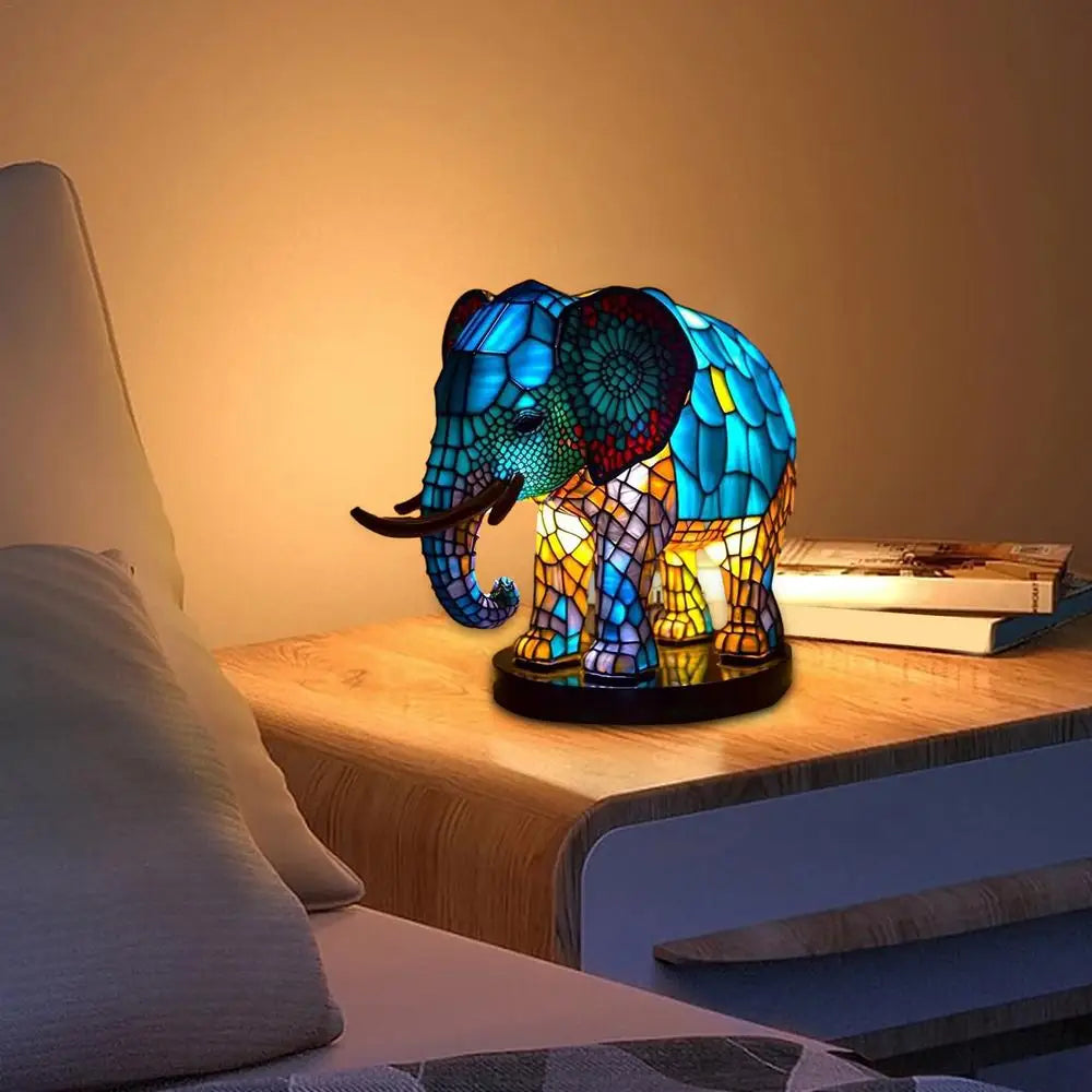 Stained Glass Animal Table Lamps - Unique Decorative Lighting featuring Dragon, Lion, Dolphin, Wolf, Turtle  & Elephant