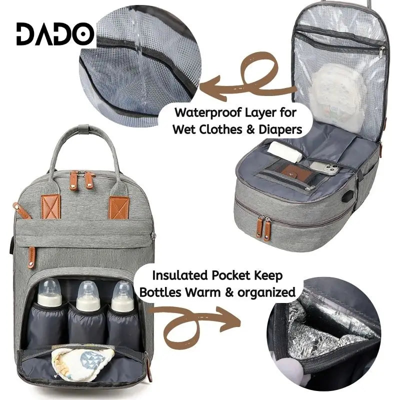 Multi-Functional Diaper Bag Backpack: Includes Changing Pad - Pacifier Holder and Stroller Straps for Easy Travel