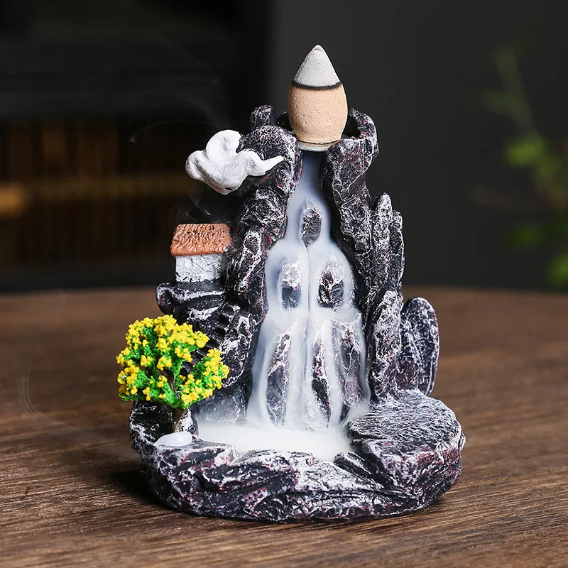 Backflow Incense Burner with Waterfall Design - Aromatherapy Home Decor & Incense Cones Set