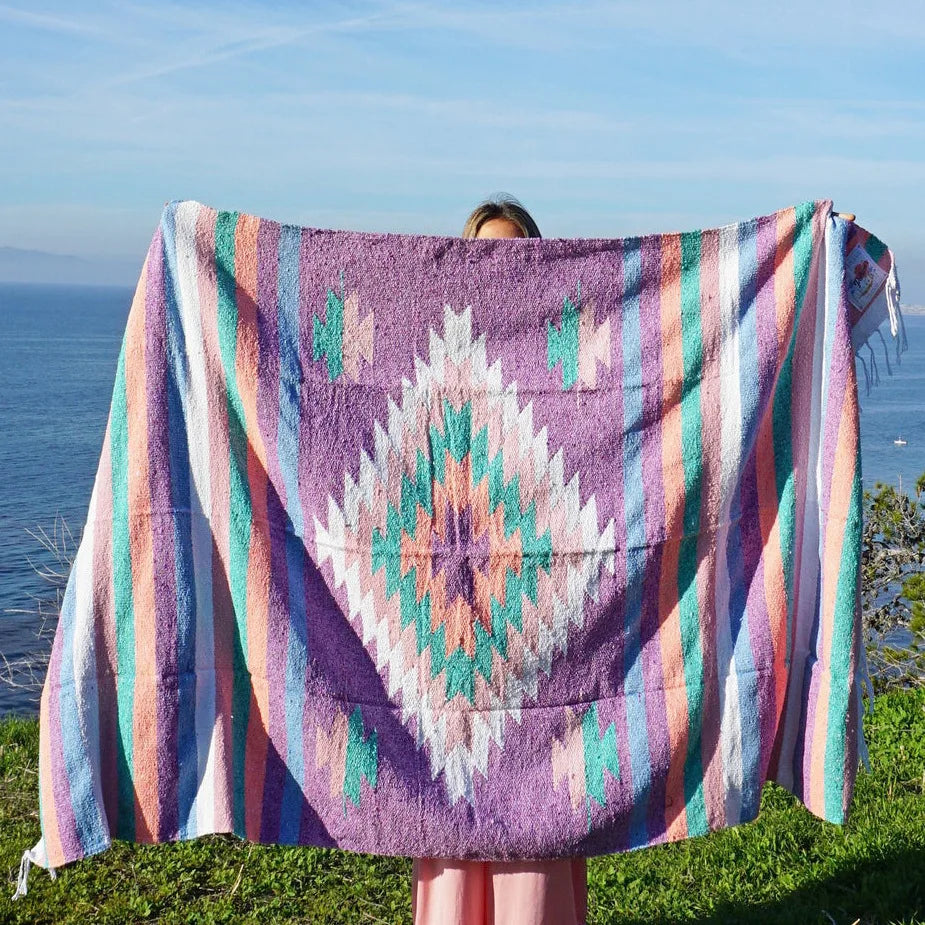 Mexican Serape Inspired Blanket - Vibrant Striped Pattern - Great for Outdoor Adventures - Picnics or Home Use