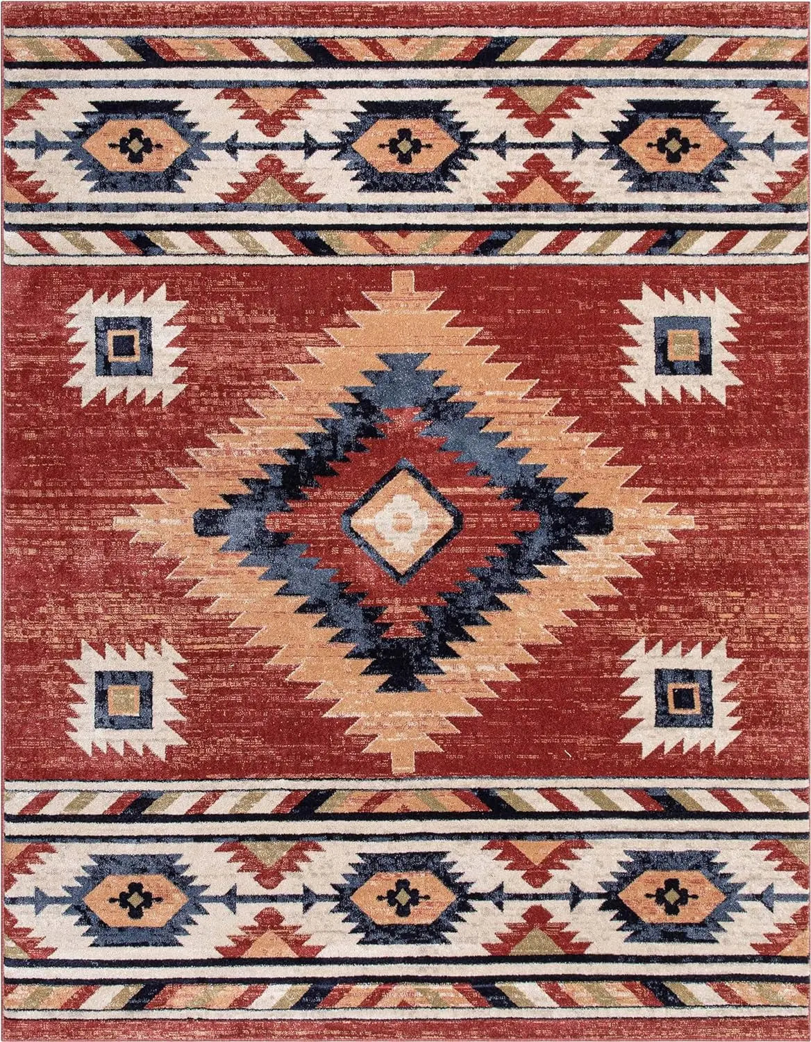 9x12ft Red Traditional Medallion Area Rug - Stain Resistant Material - Jute Backing for Wood Floors