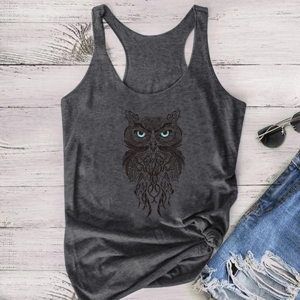 Stylish Owl Printed Tank Top for Women - Available Sizes S-3XL