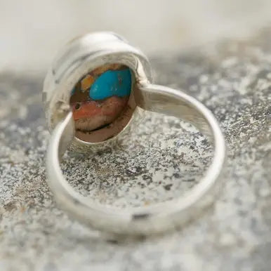 Handmade Sterling Silver Ring with Spiny Oyster Arizona Turquoise - Unique and Spiritual Jewelry for Women